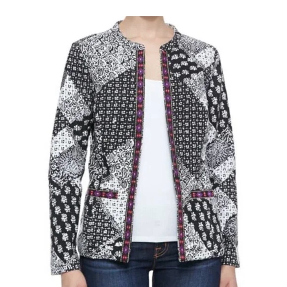 Indikka Jacket with contrast embroidered trim.